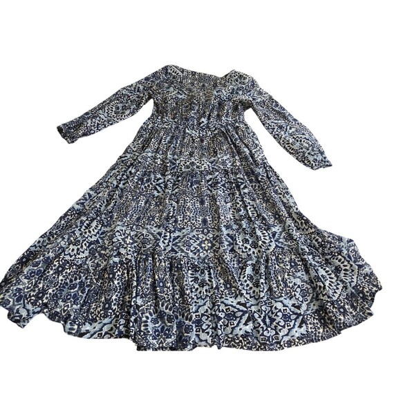 NWT Lucky Brand Tiered Bohemian Maxi Dress Blue Women’s Button Down Tie Waist S - Picture 10 of 13